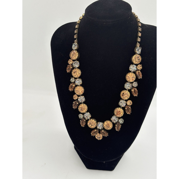 Vintage 1950s 1960s REGENCY Rhinestone Amber & Topaz Crystals leaf Accents - Picture 3 of 16